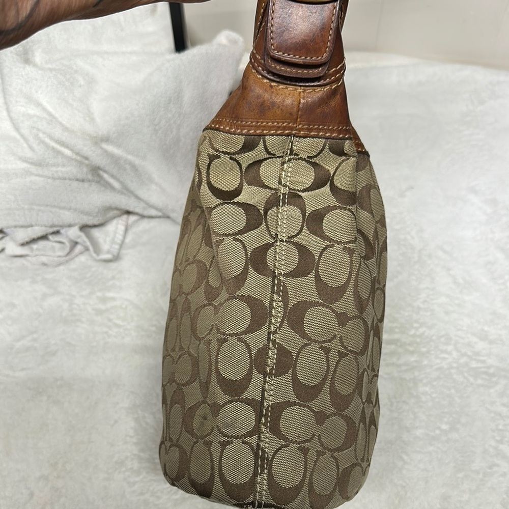 Vintage Coach Bucket Bag Brown Signature Shoulder/ Crossbody with Leather Trim - Picture 13 of 16